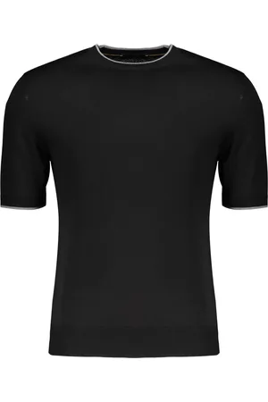 MOORER Homme, Tops, Noir, Taille: 2XL T-shirt en laine tricotée avec bordures contrastées