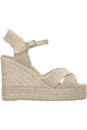 Castaner Femme, Chaussures, Jaune, Taille: 38 EU Sandales en lin et cuir doré