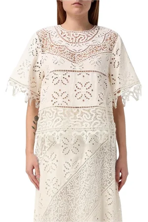 ULLA JOHNSON Femme, Blouses et Chemises, Blanc, Taille: 34 FR Haut en Lin Blanc à œillets
