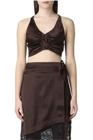 Ganni Femme, Tops, Brun, Taille: 40 FR Ensemble Caraco en Soie et Jupe Portefeuille