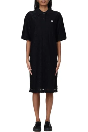 Fred Perry Femme, Robes, Noir, Taille: 38 FR Robe Polo Noire avec Bordure Côtelée