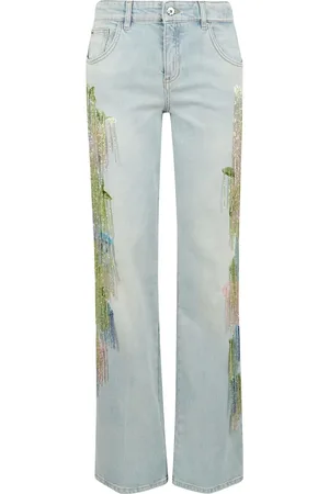 BLUMARINE Femme, Jeans, Bleu, Taille: 38 FR Jean en denim brodé à la main, coupe droite
