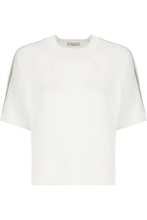 PESERICO SIGN Femme, Pulls, Blanc, Taille: 38 FR Pull Blanc en Lin et Coton avec Détails Lumineux