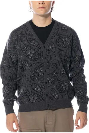 Pop Trading Company Homme, Pulls, Noir, Taille: S Cardigan Tricot Paisley Anthracite Noir