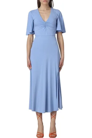 Patrizia Pepe Femme, Robes, Bleu, Taille: 38 FR Robe Midi Élégante Col en V