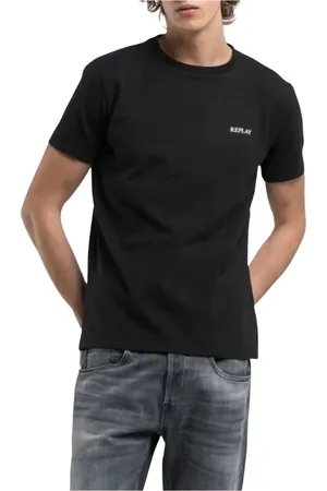 Replay Homme, Tops, Noir, Taille: XL T-shirt en coton avec col rond et logo