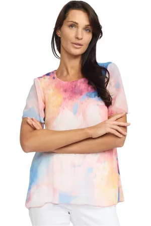 2-Biz Femme, Blouses et Chemises, Multicolore, Taille: 38 FR Chemisier plissé avec motif floral pastel