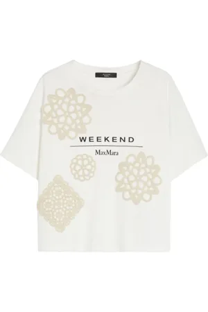 Max Mara Femme, Tops, Blanc, Taille: 42 FR T-shirt Blanc en Coton Biologique avec Détails Graphiques