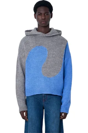 ERL Homme, Sweatshirts et sweats à capuche, Bleu, Taille: L Swirl Pull à Capuche Tricoté
