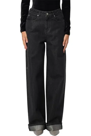 Emporio Armani Femme, Jeans, Noir, Taille: W29 Jean Large Noir Avec Ourlets Relevés