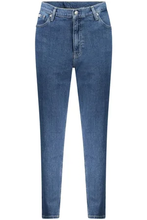 Calvin Klein Femme, Jeans, Bleu, Taille: W28 L28 Mom Jeans en Coton Bleu avec Logo