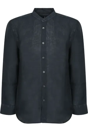 120% Lino Homme, Chemises, Bleu, Taille: 2XL Chemise slim fit en lin bleu à col mandarin
