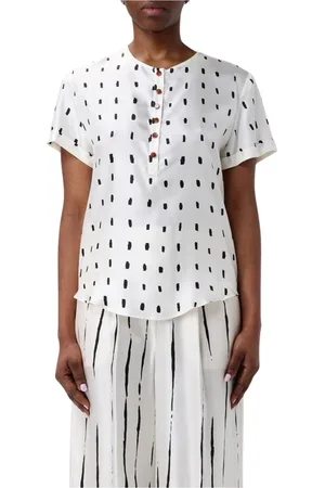 ALYSI Femme, Blouses et Chemises, Blanc, Taille: 36 FR Chemisier en Soie à Pois Manches Courtes