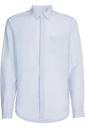 Calvin Klein Homme, Chemises, Bleu, Taille: M Chemise Régulière en Lin et Coton Bleu Clair