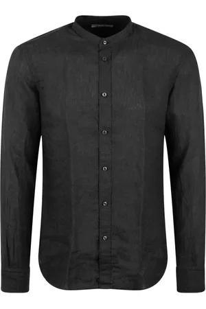 Brian Dales Homme, Chemises, Noir, Taille: S Chemise en lin à col mandarin