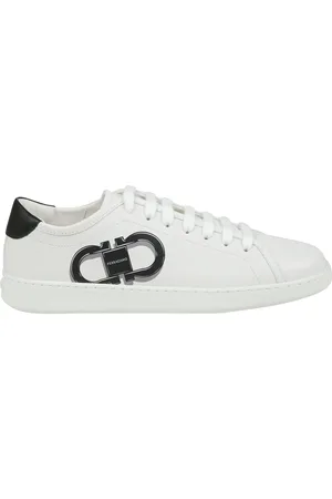 Salvatore Ferragamo Homme, Chaussures, Blanc, Taille: 40 EU Baskets en Cuir avec Imprimé Gancini