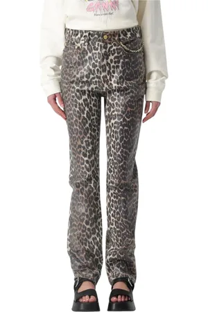 Ganni Femme, Jeans, Brun, Taille: W28 Leopard Print Straight Leg Jeans