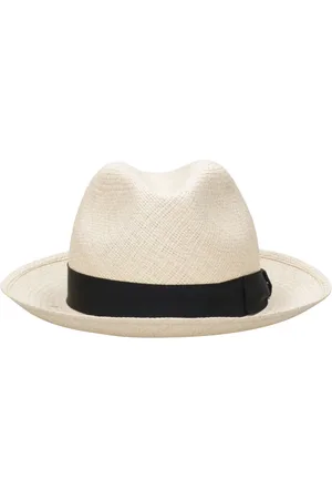 Borsalino Homme, Accessoires, , Taille: 58 CM Chapeaux de Paille Panama avec Bandeau Contrastant