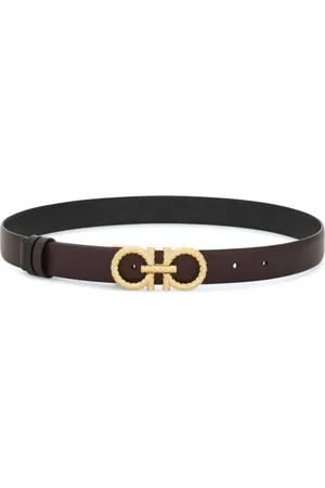 Salvatore Ferragamo Femme, Accessoires, Jaune, Taille: 85 CM Ceinture Bordeaux Noire avec Logo Doré