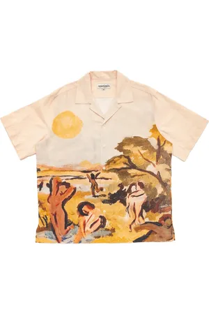 CARNE BOLLENTE Homme, Chemises, , Taille: L Chemise Graphique en Lin et Coton au Coucher du Soleil