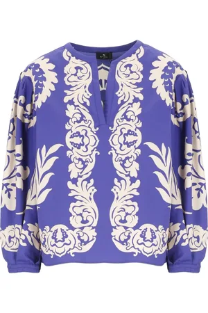 Etro Femme, Blouses et Chemises, Violet, Taille: 40 FR Chemisier violet à fleurs col en V pour femme