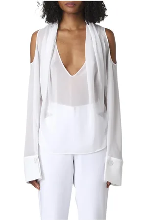 GENNY Femme, Blouses et Chemises, Blanc, Taille: 36 FR Élégant Chemisier en Soie