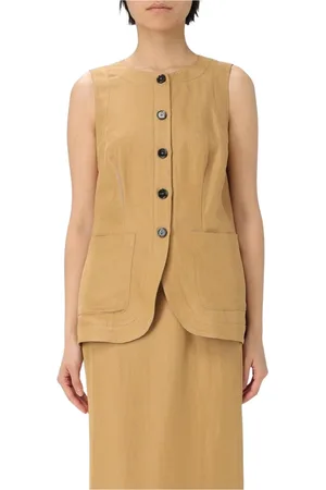 LIVIANA CONTI Femme, Vestes, Brun, Taille: 42 FR Gilet Beige Fermeture à Bouton Coupe Décontractée
