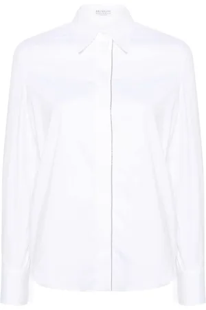 Brunello Cucinelli Femme, Blouses et Chemises, Blanc, Taille: 38 FR Chemise en Coton Blanc avec Fermeture Avant
