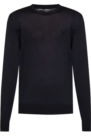 Dolce & Gabbana Homme, Pulls, Bleu, Taille: L Pull Brodé Bleu Nuit