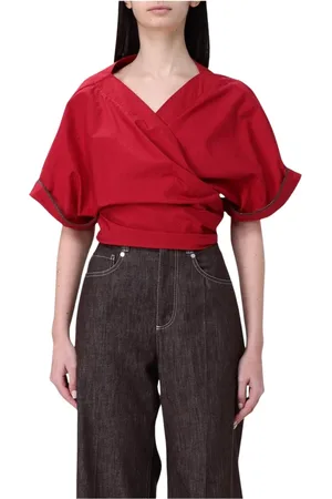 Brunello Cucinelli Femme, Blouses et Chemises, Rouge, Taille: 40 FR Haut Rouge Col en V Manches Courtes