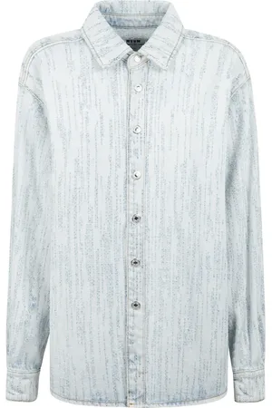 Msgm Homme, Chemises, Bleu, Taille: XL Chemise en denim détruit avec logo brodé