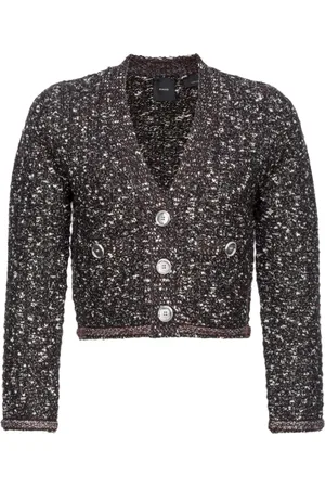 Pinko Femme, Pulls, Noir, Taille: 40 FR Cardigan Court à Sequins et Col en V