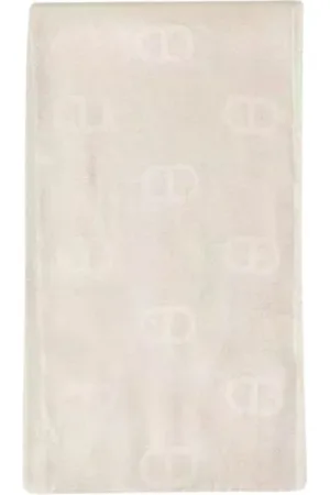 Twin-Set Femme, Accessoires, Blanc, Taille: ONE Size Écharpe en Coton Lurex avec Logo Jacquard
