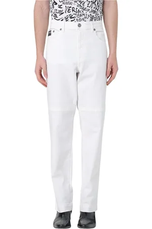 VERSACE Homme, Jeans, Blanc, Taille: W33 Pantalon Blanc Logo Straight-Leg