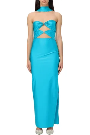MVP Wardrobe Femme, Robes, Bleu, Taille: 34 FR Robe Longue Noire à Col Halter