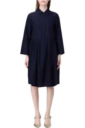 Emporio Armani Femme, Robes, Bleu, Taille: 36 FR Élégante Robe Midi Blanche Plissée