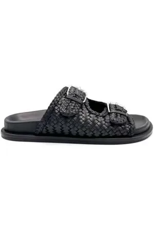 Elena Iachi Femme, Chaussures, Noir, Taille: 37 EU Sandale plate en cuir tressé noir