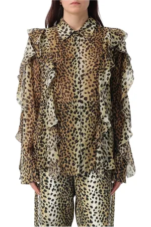 BLUMARINE Femme, Blouses et Chemises, Multicolore, Taille: 36 FR Leopard Print Ruffle Silk Blouse