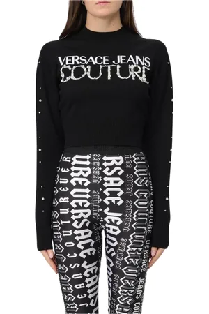 VERSACE Femme, Pulls, Noir, Taille: 40 FR Pull en Tricot Noir avec Détail de Perles