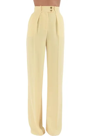 Elisabetta Franchi Femme, Pantalons, Jaune, Taille: 40 FR Pantalon fluide en crêpe avec boutons dorés