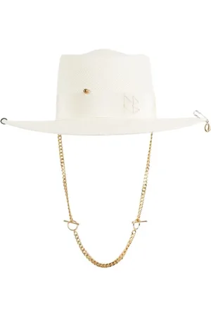 Ruslan Baginskiy Unisex, Accessoires, , Taille: L Chapeau de Paille Blanc Gambler avec Bijoux en Métal