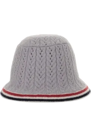 Thom Browne Femme, Accessoires, Gris, Taille: S Chapeau Gris en Mélange de Laine avec Motif Tricolore