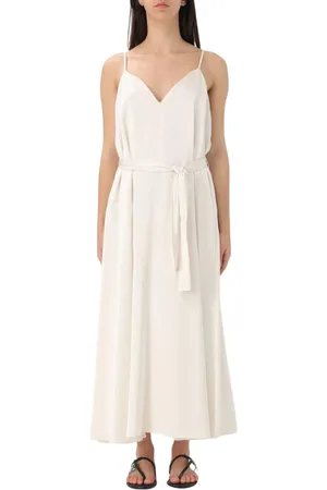 Armani Exchange Femme, Robes, Blanc, Taille: 40 FR Élégante Robe Midi en Soie Blanche