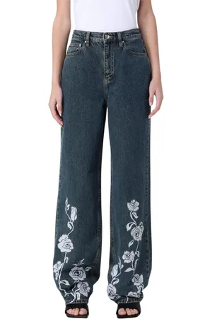 ROTATE Femme, Jeans, Bleu, Taille: W27 Rose Print Wide Leg Jeans