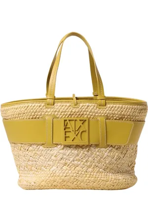 Armani Exchange Femme, Sacs, Jaune, Taille: ONE Size Sac fourre-tout en paille jaune avec garniture en cuir