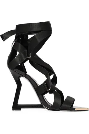 Roberto Cavalli Femme, Chaussures, Noir, Taille: 41 EU Sandale Noire en Vernis avec Talon Sculptural