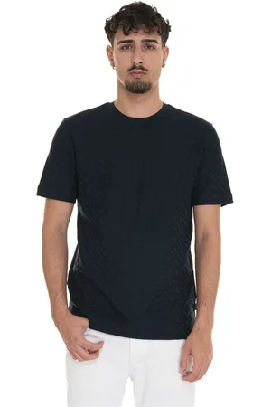 HUGO BOSS Homme, Tops, Bleu, Taille: M T-shirt avec logo, manches courtes et col rond
