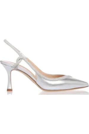 NINALILOU Femme, Chaussures, Gris, Taille: 37 EU Slingback Strass en Cuir Argent