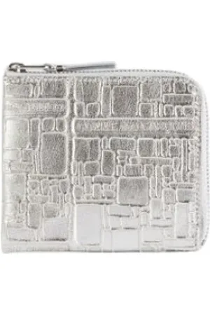 Comme des Garçons Femme, Accessoires, Gris, Taille: ONE Size Portefeuille en cuir argenté estampé avec fermeture éclair