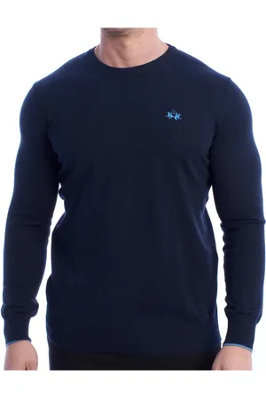 La Martina Homme, Sweatshirts et sweats à capuche, Bleu, Taille: L Pull Basique en Coton à Col Rond